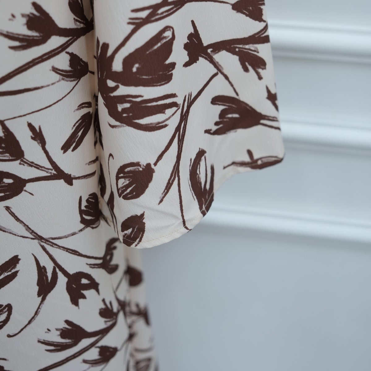 Printed Washed-Crinkle Bell Sleeve Maxi Dress(MS474)