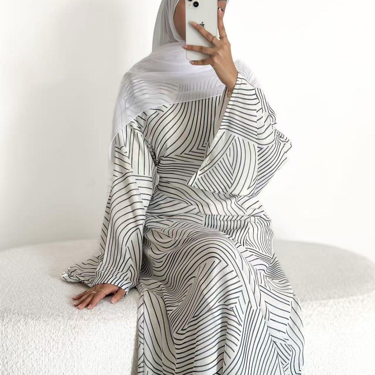 Printed Washed-Crinkle Bell Sleeve Maxi Dress(MS474)