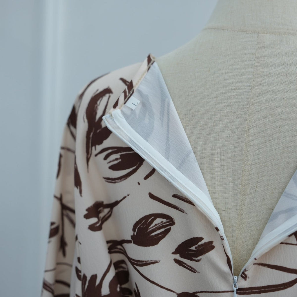 Printed Washed-Crinkle Bell Sleeve Maxi Dress(MS474)