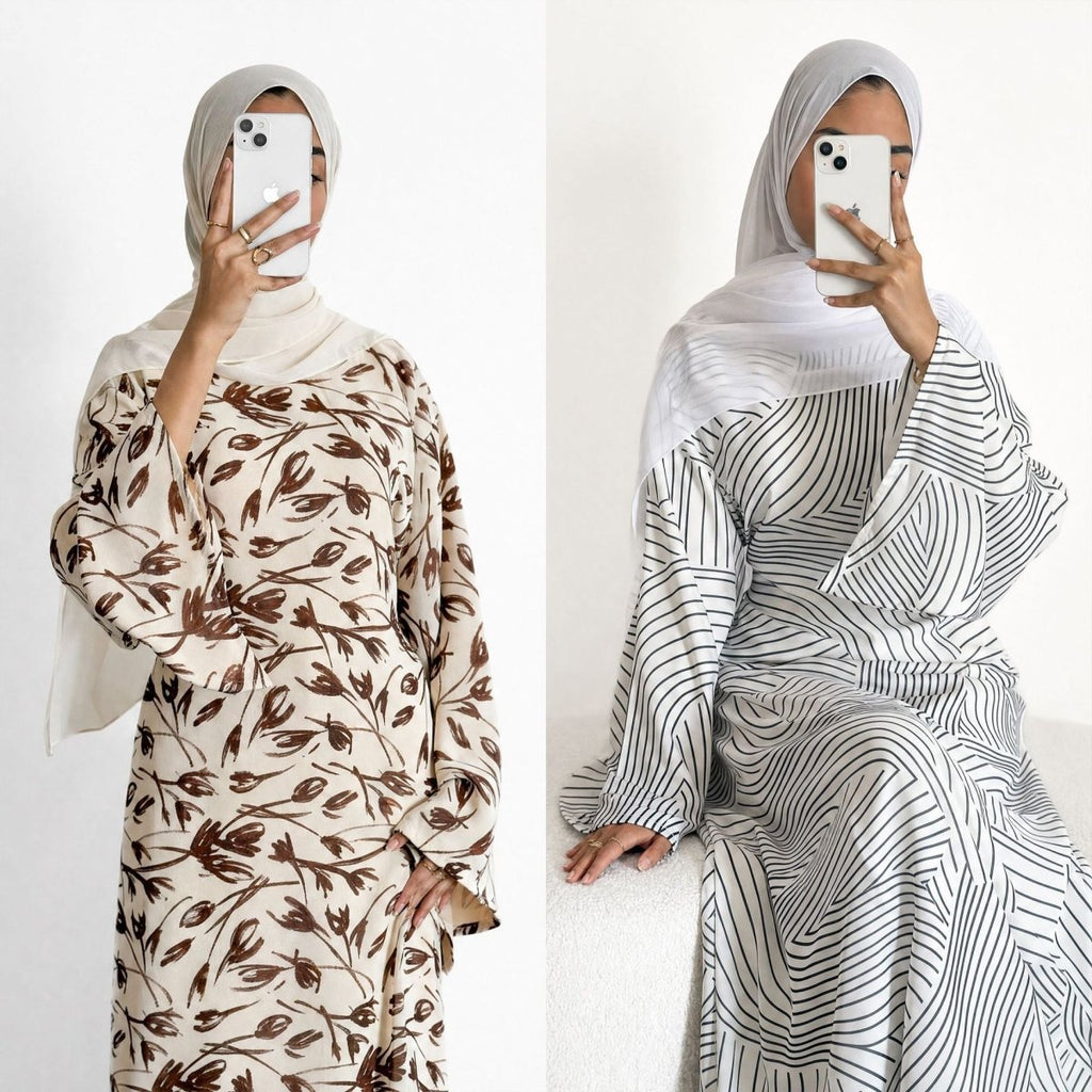 Printed Washed-Crinkle Bell Sleeve Maxi Dress(MS474)