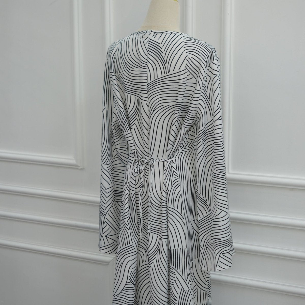 Printed Washed-Crinkle Bell Sleeve Maxi Dress(MS474)