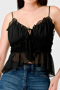 CHEALSEA CHIFFON SWEETHEART SMOCKED BACK RUCHED RUFFLED SHEER CAMI TOP