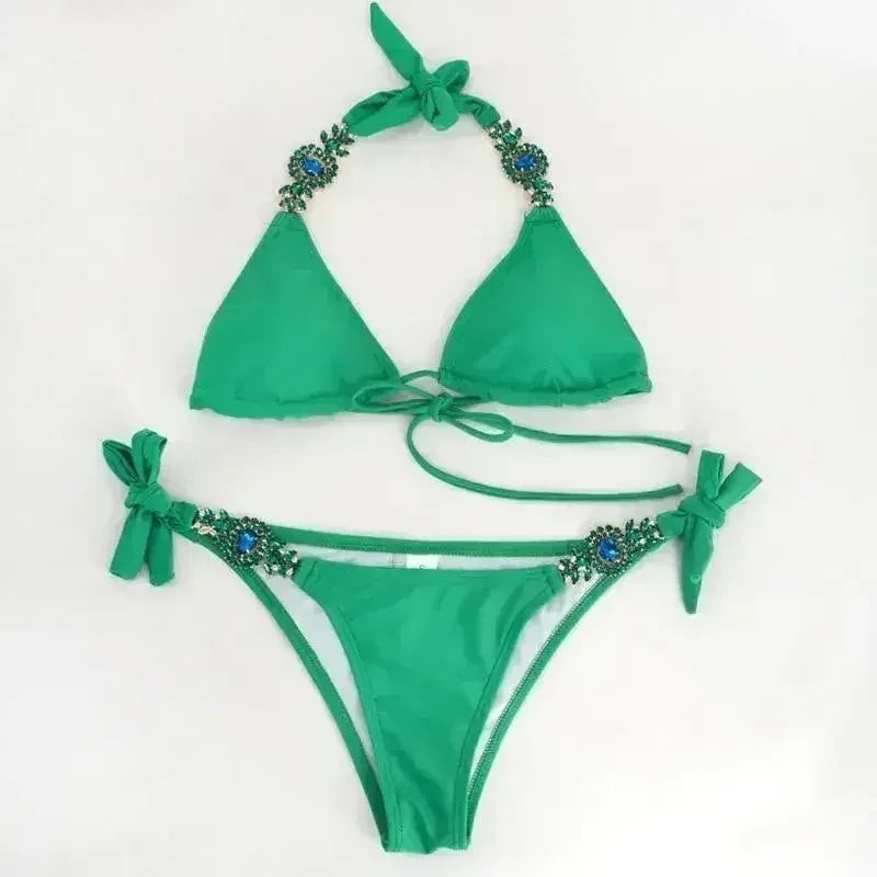 Jeweled Bikini Crochet Jewelry Bikini Set two pieces Swimsuit Crystal