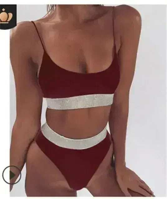 Two-Pieces Sexy Women Sequined Crystal Bikini Set Ladies Rhinestone