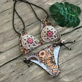 Two Piece Bikini Push Up Geometric Print Lace-up Thong Biikini Swim