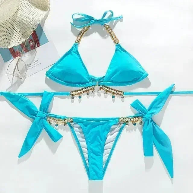Diamond bikini Sexy push up halter swimsuit female crystal swimwear