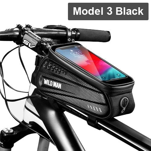 Black Bike Bag Frame Front Top Tube Cycling Bag Waterproof Phone Case Touchscreen Bag  Pack Bicycle Accessories Bike Bicycle Bag Waterproof Bike Phone Mount Bag Front Frame Top Tube Handlebar Bag Touch Screen Holder Case For Cell Phones 6.6in