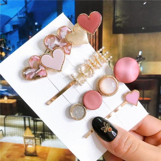 4pcs/set Women Hair Accessories Jewelry Korean Simulation Pearl Barrette Love Hearts Hair Clips For Girls Pink Hairpins Wedding Hair Accessories for Brides and Bridesmaids