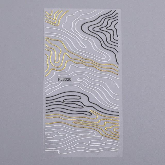 Gold Silver 3D Nail Sticker Curve Stripe Lines Nails Stickers Gradient Adhesive Striping Tape Nail Art Stickers Decal Decoration Metallic Curve Strip Line Nail Decal Self-Adhesive 3D Wave Design Decoration for Women Girls