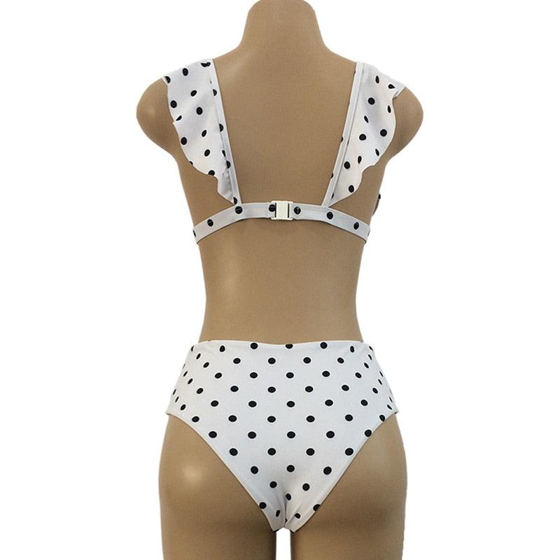 Vintage Black White Bikini High Waist Swimwear Push Up Bikini Swimsuit For Women Underwire Bikini Top Ruffle Padded Two Piece Bathing Suits Teen Girls Women Push Up Swimsuit Ruffle Dot Swimsuit Bikini Summer Beach Wear