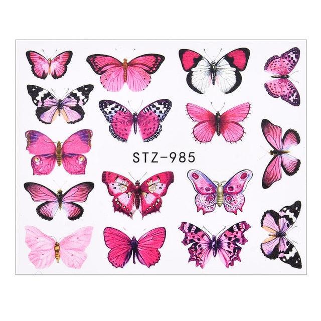 3D Watercolor Butterflies Sliders Nail Art Water Transfer Decal Sticker Blue Valentine Day Nail Decoration Tattoo Manicure Transfer Nail Decals Flowers Butterfly Designs Nails Supply DIY Manicure Tips Design Nail Decoration