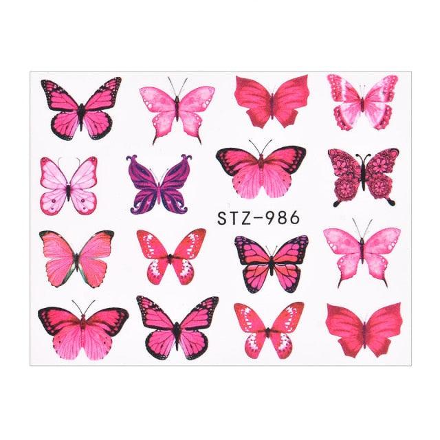 3D Watercolor Butterflies Sliders Nail Art Water Transfer Decal Sticker Blue Valentine Day Nail Decoration Tattoo Manicure Transfer Nail Decals Flowers Butterfly Designs Nails Supply DIY Manicure Tips Design Nail Decoration