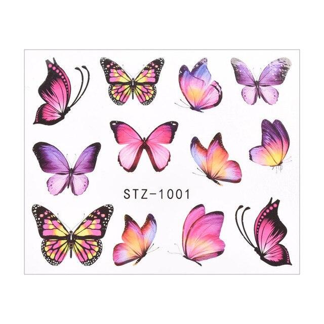 3D Watercolor Butterflies Sliders Nail Art Water Transfer Decal Sticker Blue Valentine Day Nail Decoration Tattoo Manicure Transfer Nail Decals Flowers Butterfly Designs Nails Supply DIY Manicure Tips Design Nail Decoration