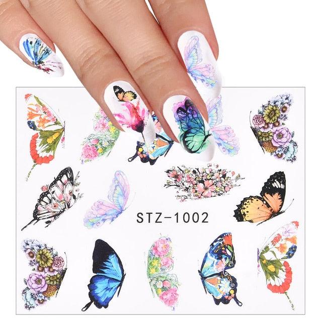 3D Watercolor Butterflies Sliders Nail Art Water Transfer Decal Sticker Blue Valentine Day Nail Decoration Tattoo Manicure Transfer Nail Decals Flowers Butterfly Designs Nails Supply DIY Manicure Tips Design Nail Decoration