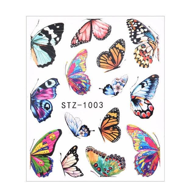 3D Watercolor Butterflies Sliders Nail Art Water Transfer Decal Sticker Blue Valentine Day Nail Decoration Tattoo Manicure Transfer Nail Decals Flowers Butterfly Designs Nails Supply DIY Manicure Tips Design Nail Decoration