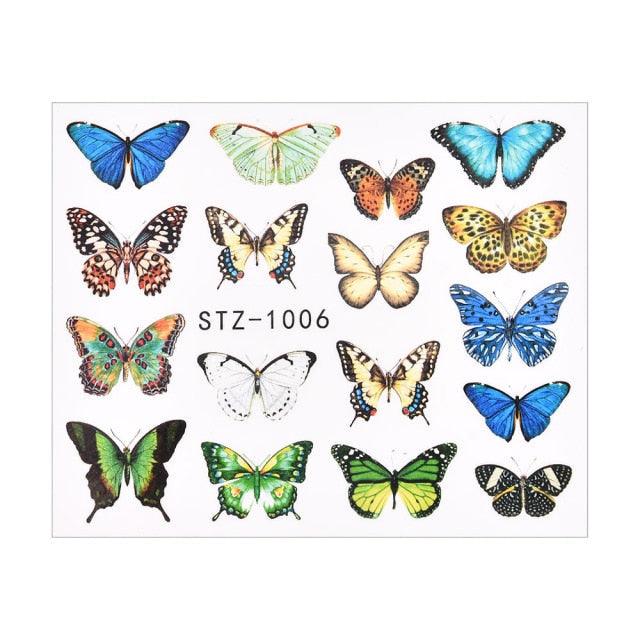 3D Watercolor Butterflies Sliders Nail Art Water Transfer Decal Sticker Blue Valentine Day Nail Decoration Tattoo Manicure Transfer Nail Decals Flowers Butterfly Designs Nails Supply DIY Manicure Tips Design Nail Decoration