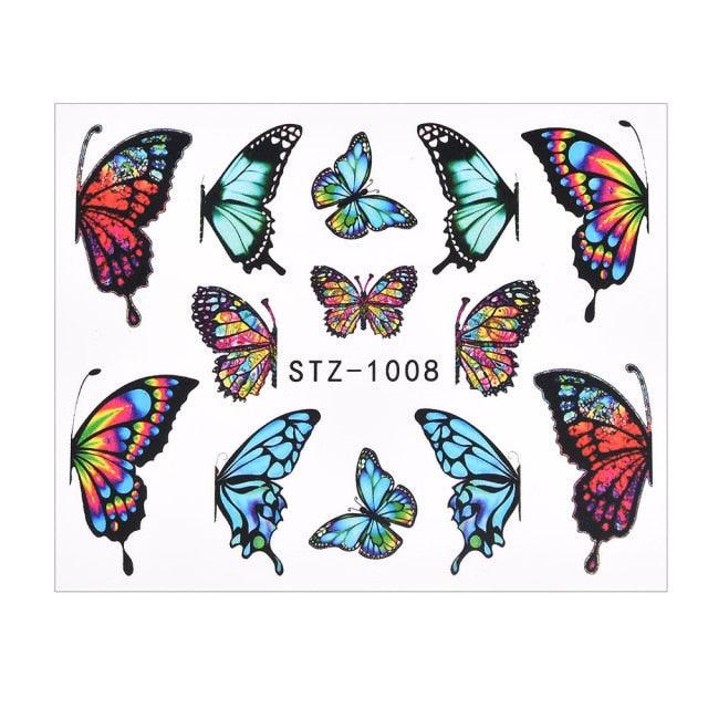 3D Watercolor Butterflies Sliders Nail Art Water Transfer Decal Sticker Blue Valentine Day Nail Decoration Tattoo Manicure Transfer Nail Decals Flowers Butterfly Designs Nails Supply DIY Manicure Tips Design Nail Decoration