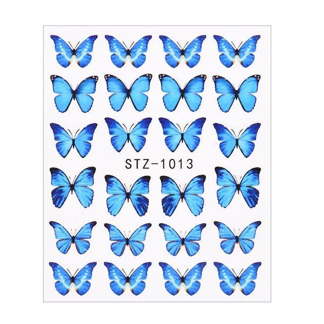 3D Watercolor Butterflies Sliders Nail Art Water Transfer Decal Sticker Blue Valentine Day Nail Decoration Tattoo Manicure Transfer Nail Decals Flowers Butterfly Designs Nails Supply DIY Manicure Tips Design Nail Decoration