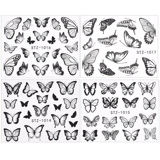 3D Watercolor Butterflies Sliders Nail Art Water Transfer Decal Sticker Blue Valentine Day Nail Decoration Tattoo Manicure Transfer Nail Decals Flowers Butterfly Designs Nails Supply DIY Manicure Tips Design Nail Decoration