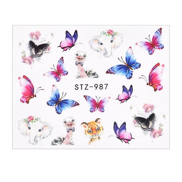 3D Watercolor Butterflies Sliders Nail Art Water Transfer Decal Sticker Blue Valentine Day Nail Decoration Tattoo Manicure Transfer Nail Decals Flowers Butterfly Designs Nails Supply DIY Manicure Tips Design Nail Decoration