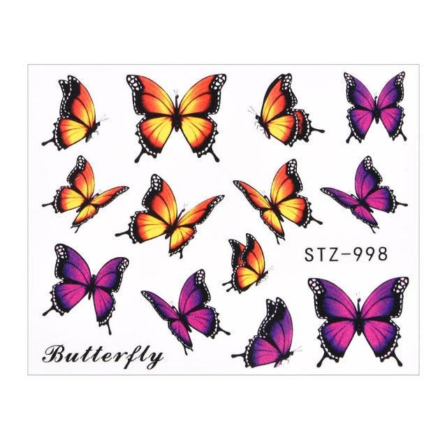 3D Watercolor Butterflies Sliders Nail Art Water Transfer Decal Sticker Blue Valentine Day Nail Decoration Tattoo Manicure Transfer Nail Decals Flowers Butterfly Designs Nails Supply DIY Manicure Tips Design Nail Decoration