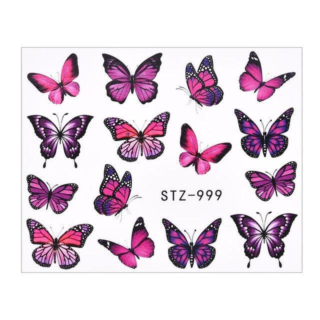 3D Watercolor Butterflies Sliders Nail Art Water Transfer Decal Sticker Blue Valentine Day Nail Decoration Tattoo Manicure Transfer Nail Decals Flowers Butterfly Designs Nails Supply DIY Manicure Tips Design Nail Decoration