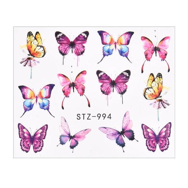 3D Watercolor Butterflies Sliders Nail Art Water Transfer Decal Sticker Blue Valentine Day Nail Decoration Tattoo Manicure Transfer Nail Decals Flowers Butterfly Designs Nails Supply DIY Manicure Tips Design Nail Decoration