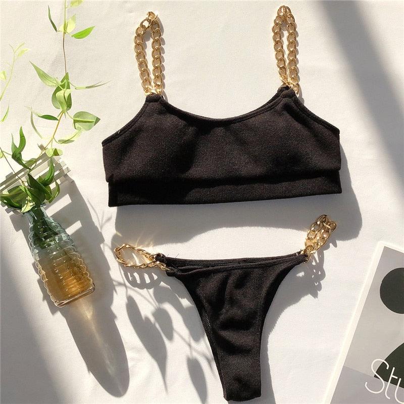 Modern New Black Bikini Set Chain Swimsuit Female Black Swimwear Women Summer Bathing Suit WomenBikini Set Two Pieces Bathing Suit