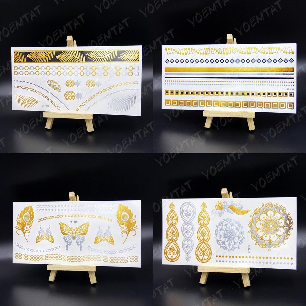 New Waterproof Temporary Tattoo Sticker Golden Silver Flower Jewelry Flash Fashion Different Design Tattoos For Womens