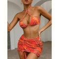 High Waist Mesh Skirt Swimsuit Triangle Micro Bikini Set 3-Piece High Cut Swimwear Women's Bikini Swimsuits With Wrap Skirt, 3 Pieces Strings High Cut Bikini Set Bathing Suits Women Vintage Print Bathing Suit