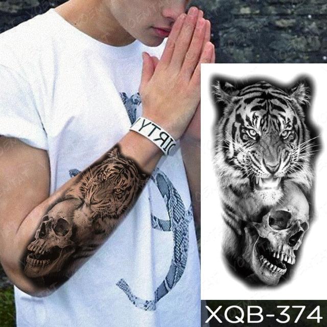 Elegant Black Waterproof Temporary Tattoo Sticker Lion Tiger Bear Flash Tattoos Leopard Wolf Colorful Big Tattoo Stickers For Mens Womens