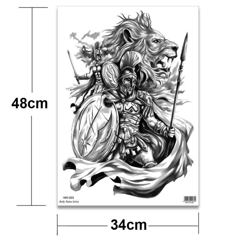 Extra Large Back Temporary Lion Tatoo Sticker Waterproof Black Luxury Big Modern  Design For Mens