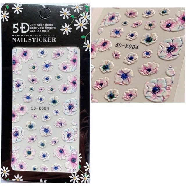5D Embossed Nail Sticker Colorful Flower With Textured Water Slider Water Decal Nail Art Self Adhesive DIY Decal Sticker Tips Decoration Adhesive Abstract Face Curve Graffiti Nail Design for Acrylic Nail Supplies Designer Nail Decorations for Women Girls
