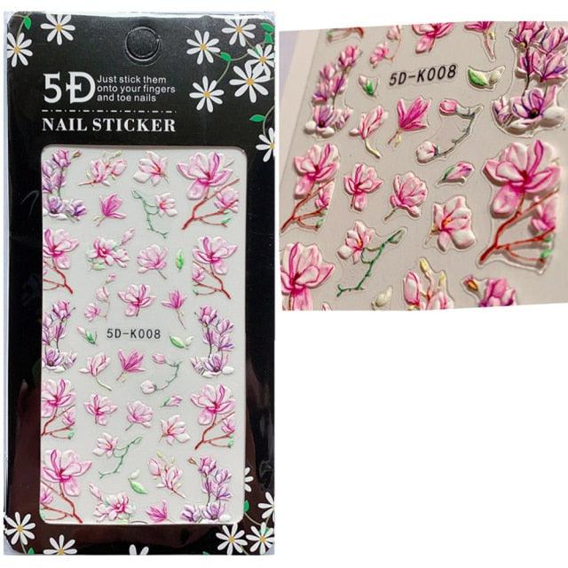 5D Embossed Nail Sticker Colorful Flower With Textured Water Slider Water Decal Nail Art Self Adhesive DIY Decal Sticker Tips Decoration Adhesive Abstract Face Curve Graffiti Nail Design for Acrylic Nail Supplies Designer Nail Decorations for Women Girls