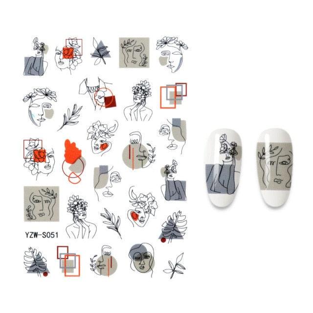 3D Nail Stickers Flower Graffiti Abstract Sexy Woman Face Design Adhesive Nail Art Decor Foil Slider Manicure Stickers For Nails Woman Decoration Nail Art Nail Ornament Self Adhesive Nail Decals Colorful Nail Sticker Jewelry Design For Nails Sliders Tips