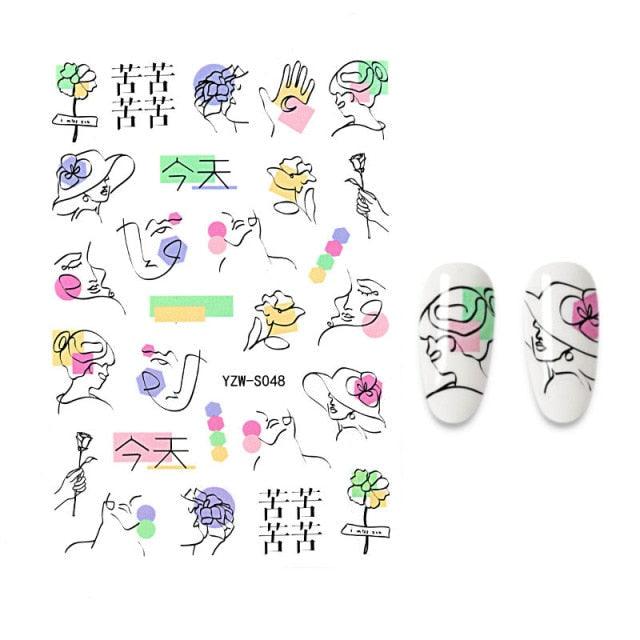 3D Nail Stickers Flower Graffiti Abstract Sexy Woman Face Design Adhesive Nail Art Decor Foil Slider Manicure Stickers For Nails Woman Decoration Nail Art Nail Ornament Self Adhesive Nail Decals Colorful Nail Sticker Jewelry Design For Nails Sliders Tips