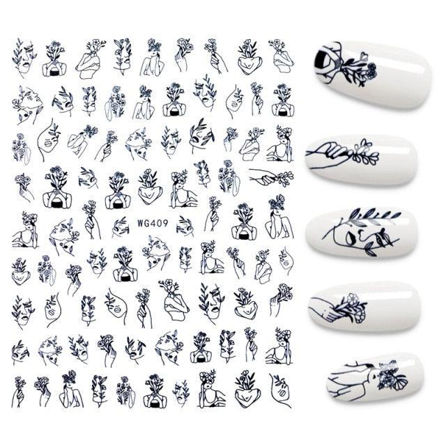 3D Nail Stickers Flower Graffiti Abstract Sexy Woman Face Design Adhesive Nail Art Decor Foil Slider Manicure Stickers For Nails Woman Decoration Nail Art Nail Ornament Self Adhesive Nail Decals Colorful Nail Sticker Jewelry Design For Nails Sliders Tips
