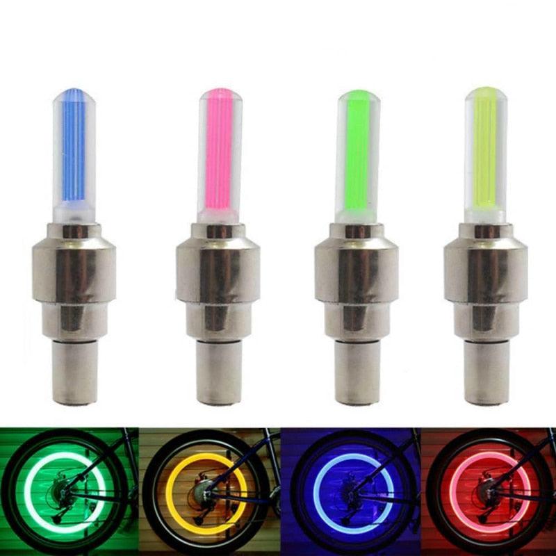 2PC Wheel LED Light Bike Light Tire Valve Cap Decorative Tire Flash Spoke Neon Lamp Bicycle Light Colorful Wheel Light For Mountain City Foldable Bike Front And Rear Wheel Wheel Light Tire
