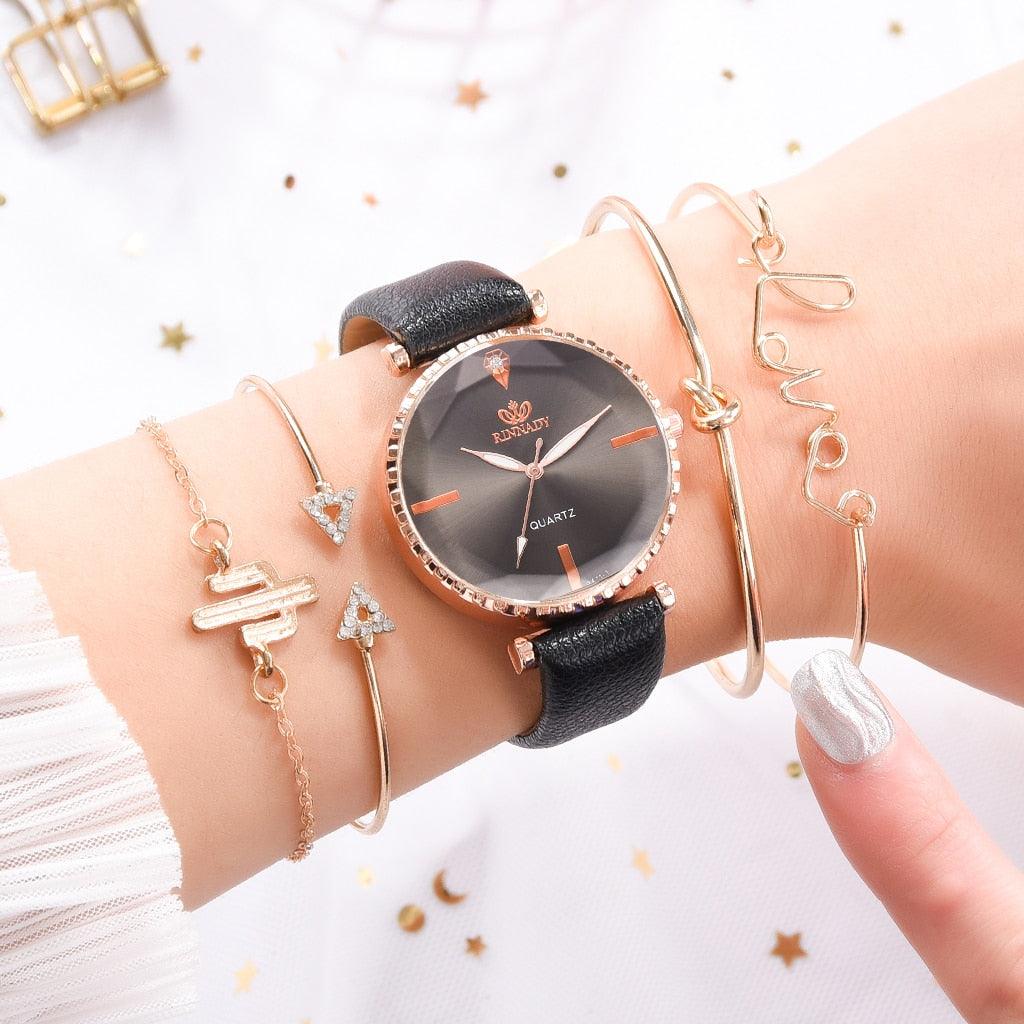 Elegant Style Fashion Womens Watch Luxury Leather Band Analog Quartz Wrist Watch Women Dress Leather Band Thin Minimalist Casual Simple Dress Analog Quartz Wristwatch