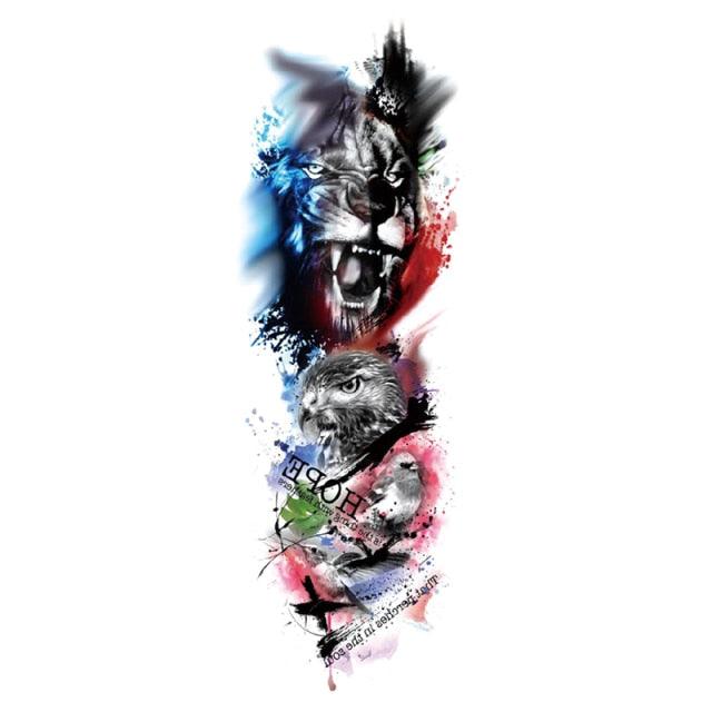 Big Realistic Tiger Tattoo Waterproof Temporary Dragon Flower Sticker Full Arm Large Size Sleeve Big Luxury Design For Mens
