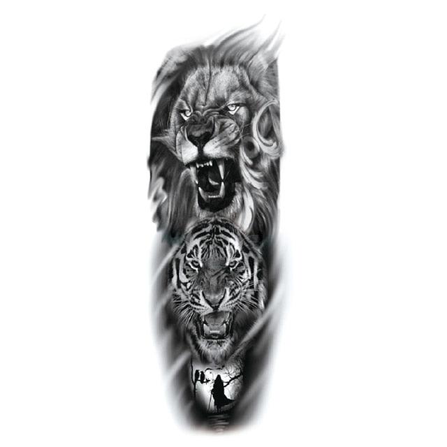 Big Realistic Tiger Tattoo Waterproof Temporary Dragon Flower Sticker Full Arm Large Size Sleeve Big Luxury Design For Mens
