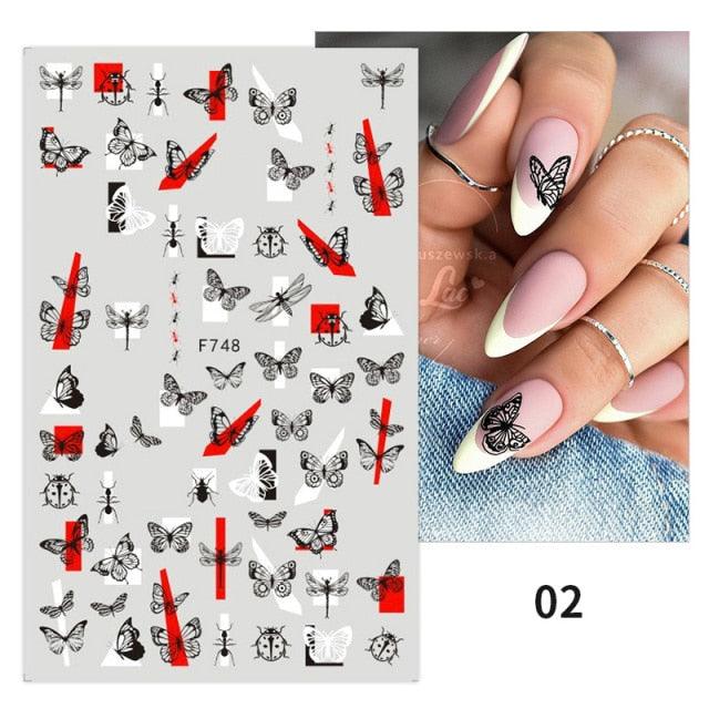Black White Butterfly 3D Nails Sticker Geometry Decals Flower Gold Decals Designs For Nail Art Manicures Decorations Art Decorations Decoration Decal Self-Adhesive 3D Wave Design Decoration for Women Girls Tape Nail Art Stickers Decal Decoration