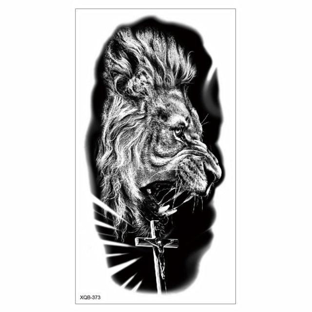 Big Tiger Lion Waterproof Temporary Sticker Tattoo Arm Legs Fake Tattoo Stickers For Adults Realistic Luxury Design For Mens Womens