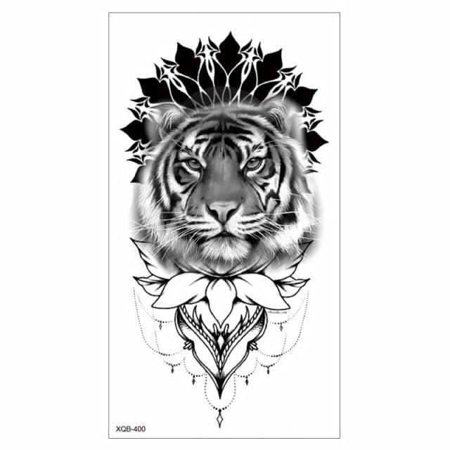 Big Tiger Lion Waterproof Temporary Sticker Tattoo Arm Legs Fake Tattoo Stickers For Adults Realistic Luxury Design For Mens Womens