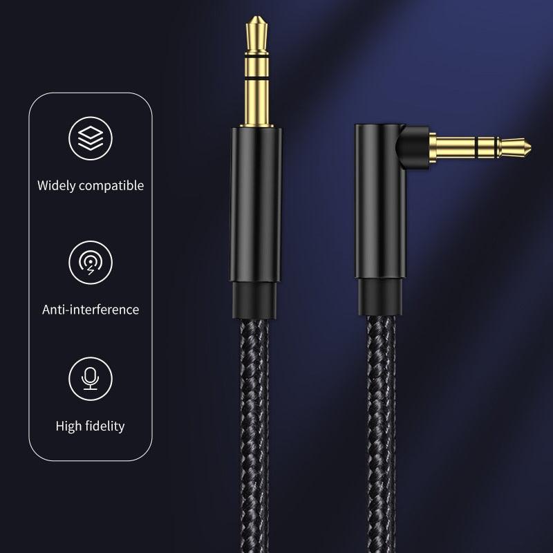 AUX Cable Jack 3.5mm Audio Jack Speaker Audio Cable Stereo Aux Cord 90 Degree Right Angle Aux Cable Compatible Cable For Headphones Car Tablets Speakers