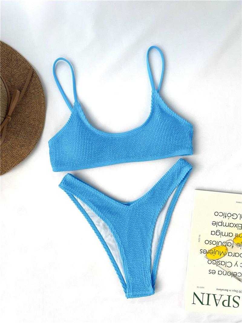 Women One-Shoulder Bikini Swimsuit Women Push Up Swimwear Women's Bathing Suit Comfortable Bikini Ribbed Two Piece Swimsuit Bikini Set Summer Bathing Suit Beach Wear Swimming Suit