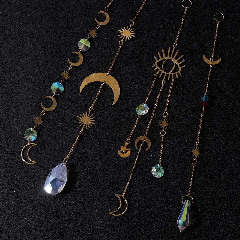 Home Decor Crystal Sun-catchers Window Pendant Hanging Curtain Wind-chimes Light Catcher Star Moon Pendant Rainbow Wind Chime Prisms Wind Chime Hanging Ornaments For Garden Home Christmas Decorations Gift