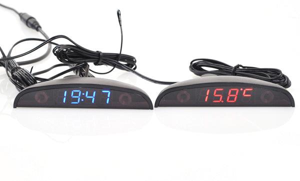 12V Car Interior 3 In 1 Car Clock Voltmeter Thermometer and Voltage Meter Monitor Touch Switch Blue Red Light Thermometers Voltmeter Gauge Electronic Clock LED Digital Display LCD Screen Clock