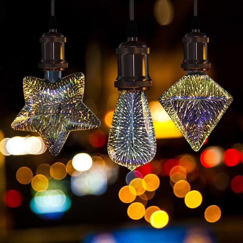 4pcs/lot 3D Firework Led Light Effect Vintage Edison Led Bulb Holiday Decoration Lighting Glass Vintage Edison Bulb Decoration Use For Holiday Party Disco Christmas Bedroom Lighting lamp