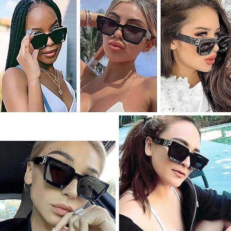 Black Vintage Design Sunglasses Luxury Design Stylish Classic  Sunglasses For Women Fashionable Trending Rectangle Shape Sunglasses For Ladies Summer UV400 Shades For Female